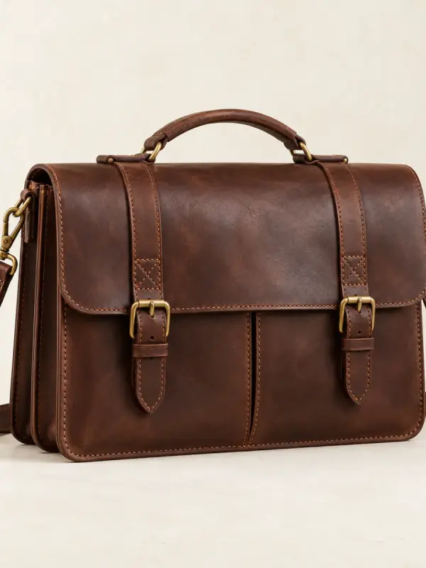 Cartable en cuir « Seffarine » — Cuir de vachette, laiton, Fès