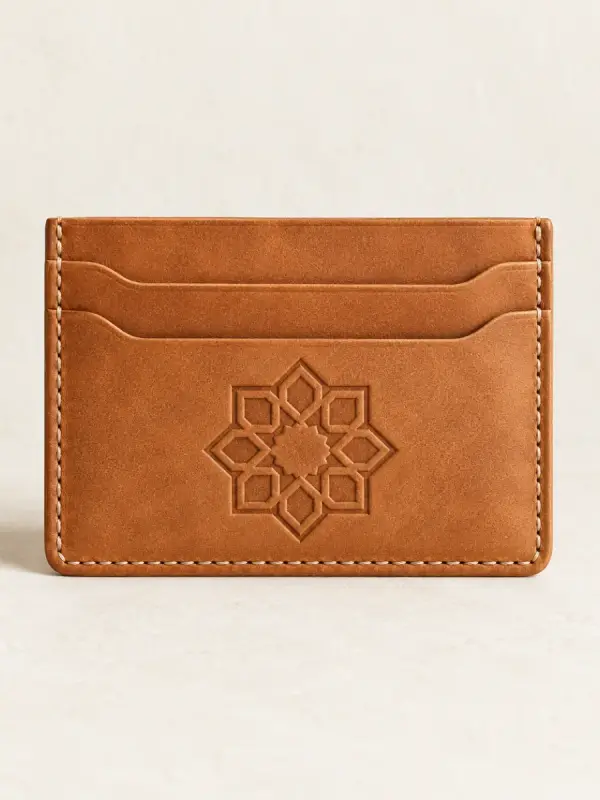 Porte-cartes en cuir embossé « Zellige » — Cuir de vachette pleine fleur, Fès