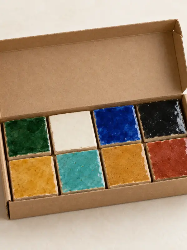 Coffret d’échantillons de zellige — 8 émaux — Terre cuite émaillée, Fès