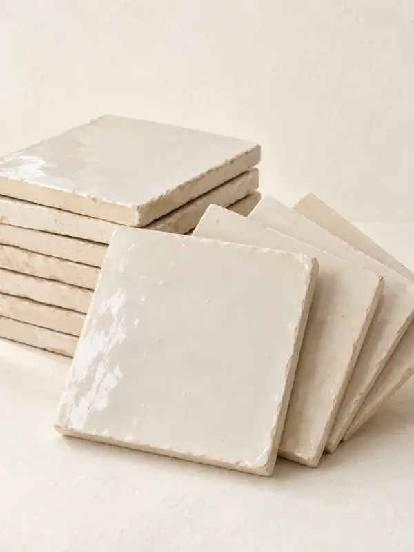 Zellige blanc chaux 10 × 10 — le m² — Terre cuite émaillée, Fès