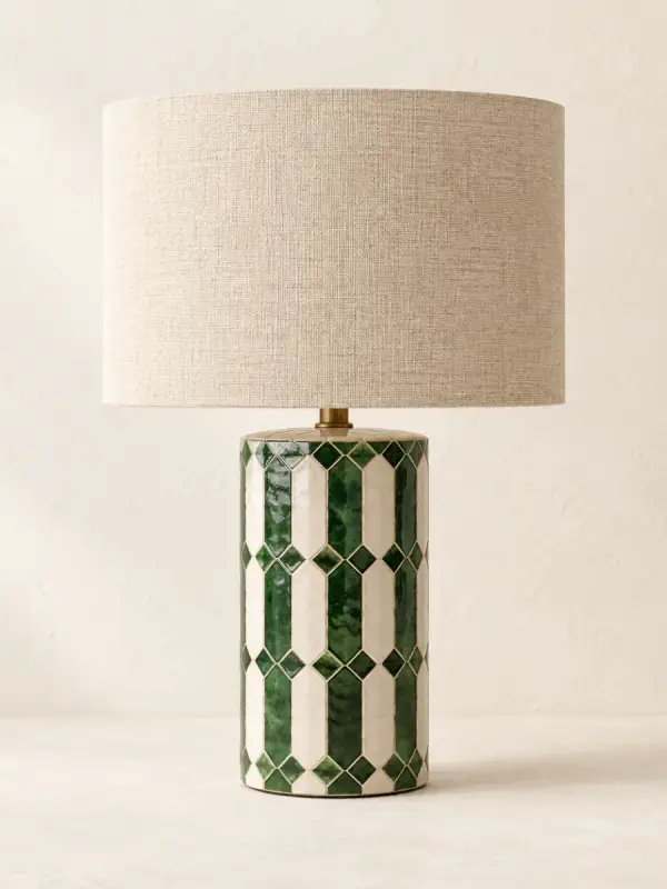 Lampe de table en zellige « Tétouan » — Zellige émaillé, lin, Tétouan