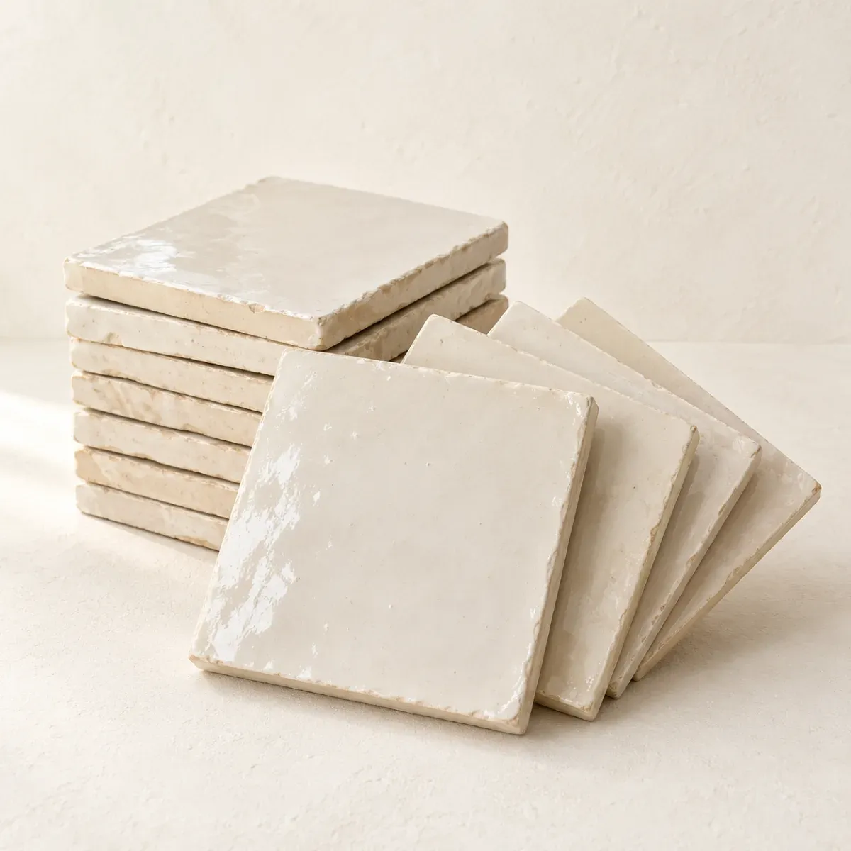 Zellige blanc chaux 10 × 10 — le m², terre cuite émaillée – Fès